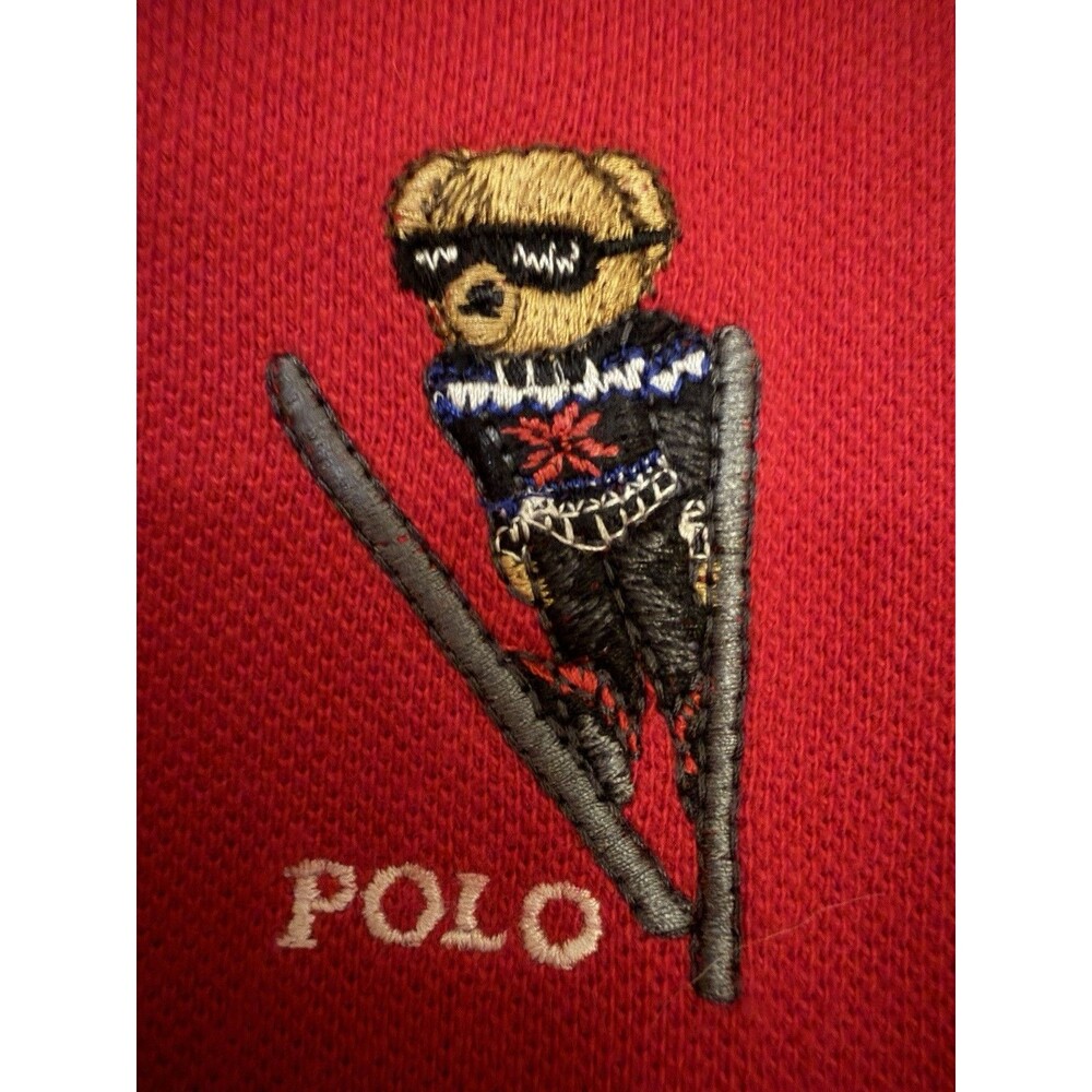 Polo Ralph Lauren Boys L 14-16 Red Long Sleeve Polo Bear Golf Shirt Cotton - Picture 3 of 6